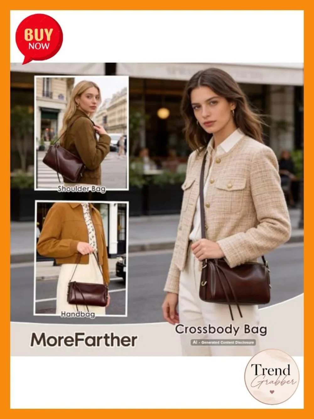 Genuine Leather Hobo Crossbody Shoulder Bag with Adjustable Strap, Zip Closure